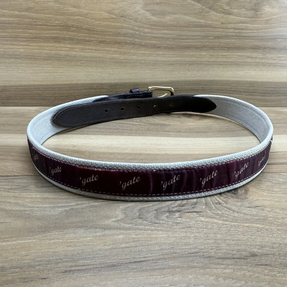Vineyard Vines Mens 32 'gate‎ Belt Burgundy Brown Leather Trim